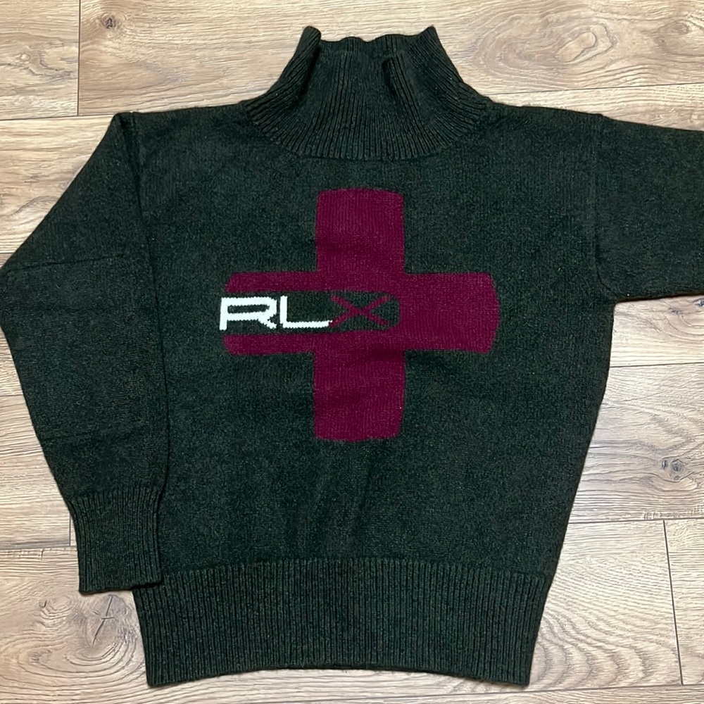 RLX Ralph Lauren Knit Sweater With a Swiss Cross Graphic Wool & Cashmere Sz M